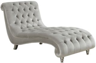 Coaster® Grey Tufted Cushion Chaise with Nailhead Trim