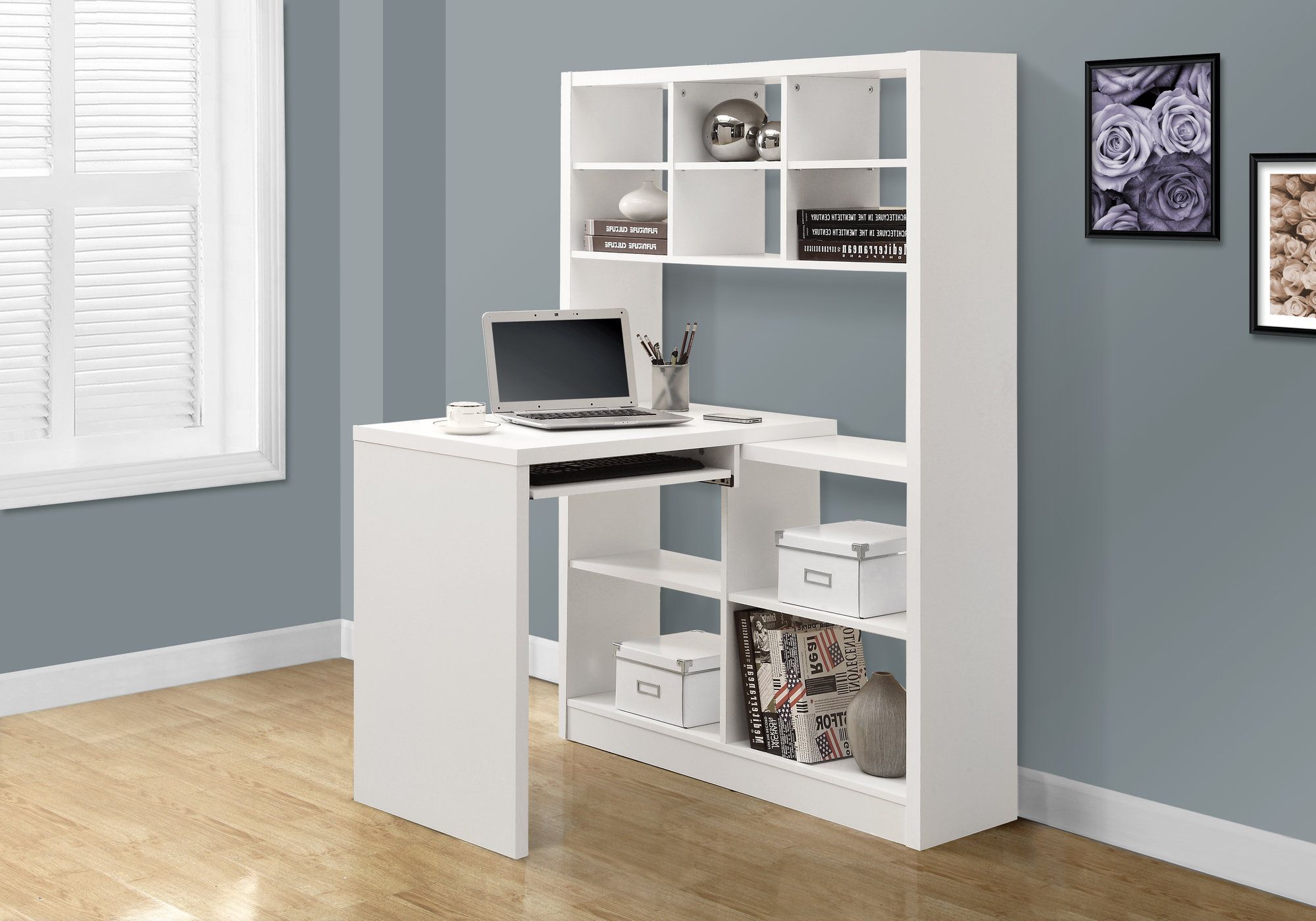 White corner store desk unit