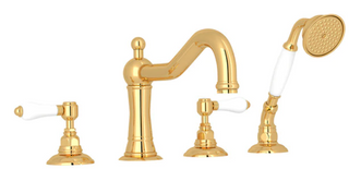 Rohl® Acqui Italian Brass 4-Hole Deck Mount Column Spout Tub Filler with Handshower
