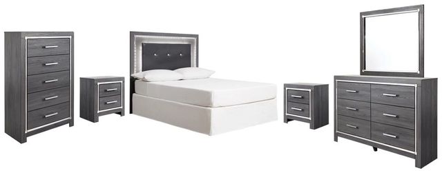 Signature Design by Ashley® Lodanna 6-Piece Gray Full Upholstered Panel Headboard Bedroom Set-0