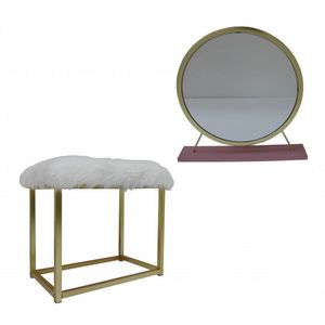 ACME Furniture Adao Brass Vanity Mirror and Stool Set
