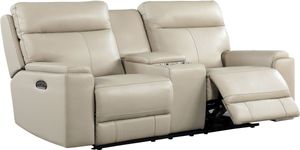 Leather Italia™ Bryant Taupe Power Console Loveseat