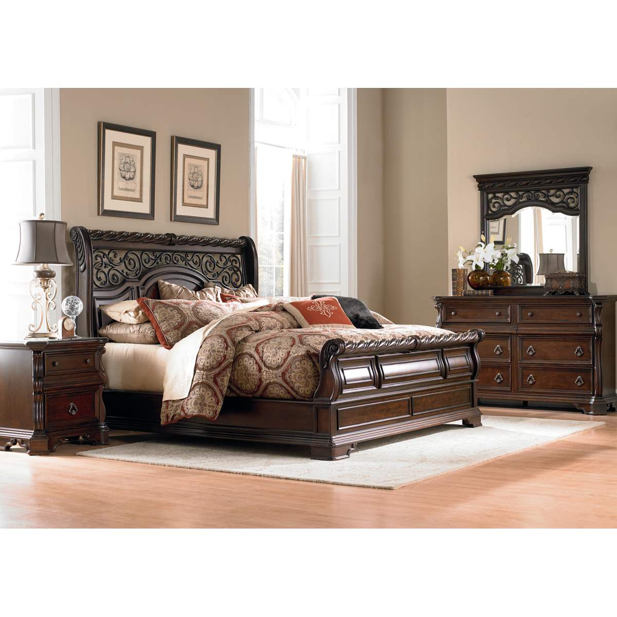 Liberty Arbor Place King Sleigh Bed, Dresser, Mirror & Nightstand