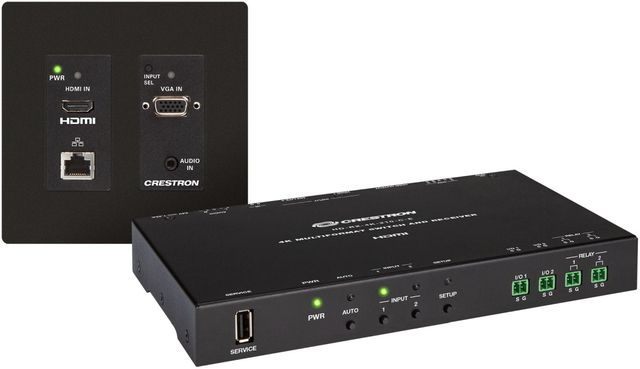 Crestron® Black 4K 3x1 Scaling Auto-Switcher and DM Lite® Wall Plate Extender over CATx Cable 0