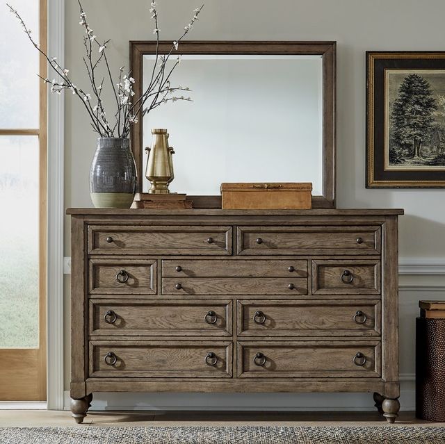 Liberty Furniture Americana Farmhouse Dusty Taupe Dresser and Mirror-1