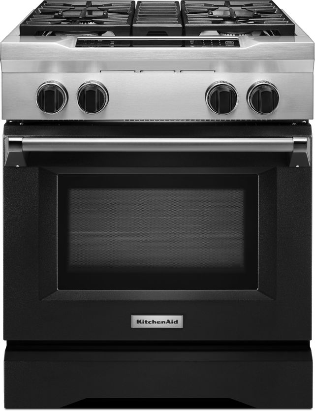 KitchenAid® 30" Imperial Black Commercial Style Free Standing Dual Fuel Range