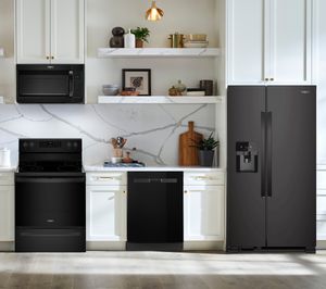 Whirlpool 4 Piece Kitchen Package with a 25 cu. ft. Side-by-Side Refrigerator in Black