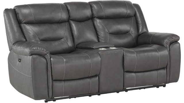 Homelegance® Kennett Dark Gray Power Double Reclining Loveseat with Center Console and USB Ports