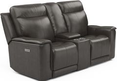 Flexsteel® Miller Black Power Reclining Loveseat with Console and Power Headrests and Lumbar