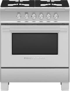 Fisher Paykel 30" Brushed Stainless Steel with Black Glass Free Standing Gas Range-OR30SCG4X1