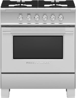 Fisher & Paykel 30" Brushed Stainless Steel with Black Glass Freestanding Natural Gas Range