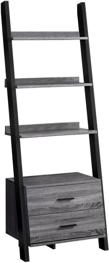 Monarch Specialties Inc. 69"H Grey-Black Ladder with 2 Storage Drawers 1