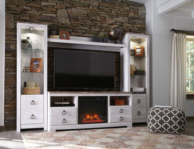 Signature Design by Ashley® Willowton Whitewash 4-Piece Entertainment Center with Fireplace-1