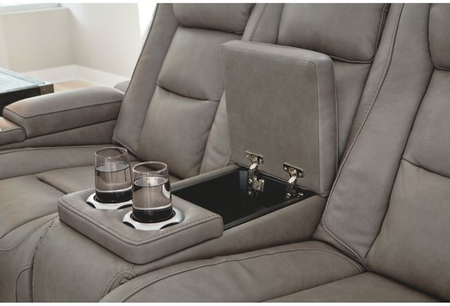 Signature Design by Ashley® The Man-Den Gray Power Reclining Loveseat with Adjustable Headrest 9