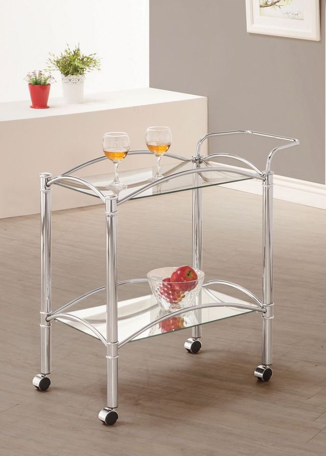 Coaster® CoasterEveryday Chrome And Clear 2-Tier Serving Cart With Glass Top 1