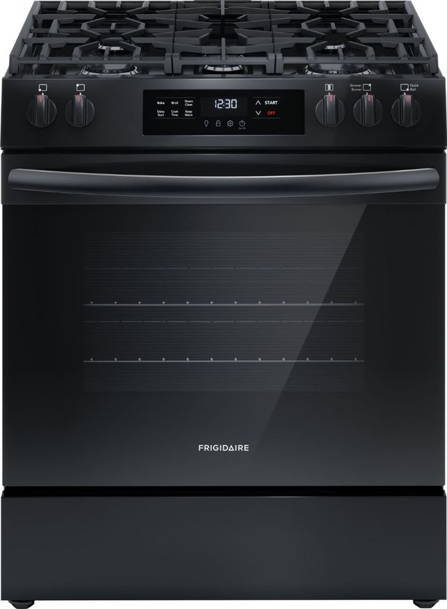 Frigidaire® 30" Black Freestanding Gas Range with Front Controls