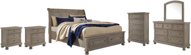 Signature Design by Ashley® Lettner 6-Piece Light Gray Queen Storage Sleigh Bed Set