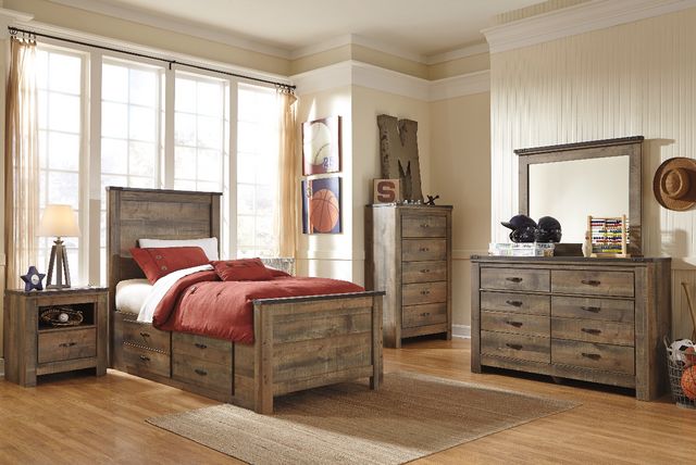 Signature Design by Ashley® Trinell Rustic Brown Twin Panel Storage Bed-3