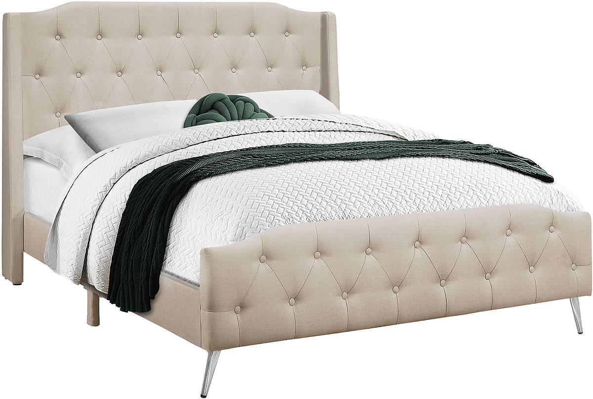 Monarch Specialties Inc. Beige Upholstered Queen Bed With Button ...