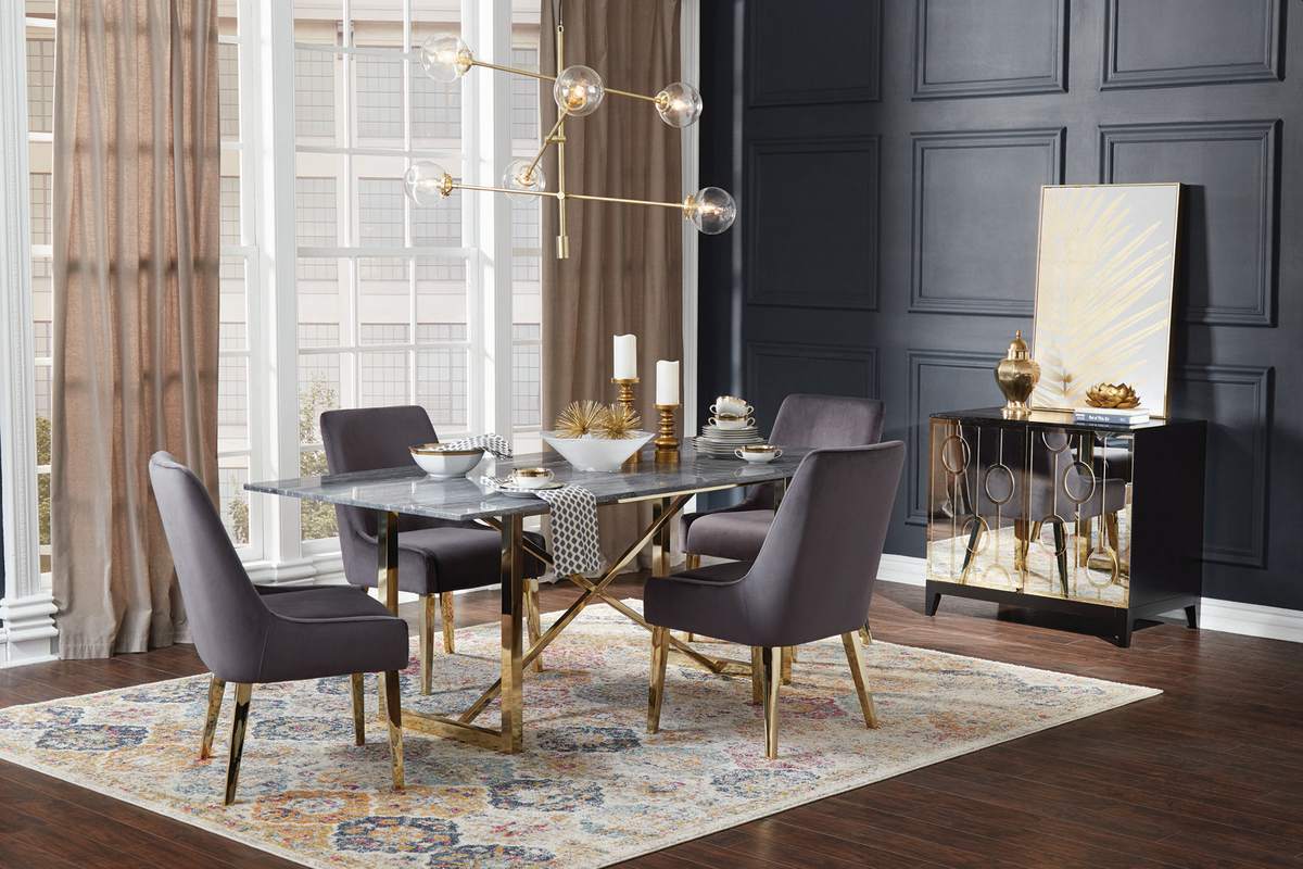 grey and gold dining room