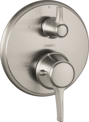 Hansgrohe Ecostat Classic Brushed Nickel Thermostatic Trim with Volume Control and Diverter, Round