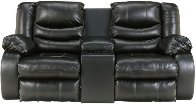 Signature Design by Ashley® Linebacker Black Double Reclining Loveseat with Console