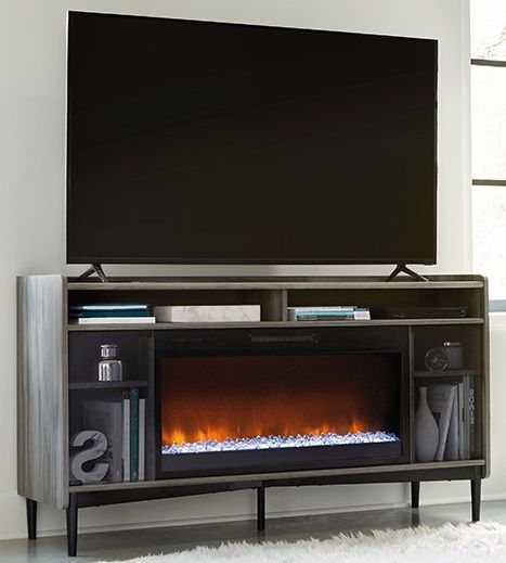 Sauder® Harvey Park® Jet Acacia® Fireplace TV Credenza with Glass Doors ...