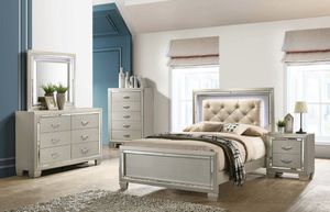 Elements International Platinum Youth Champagne Twin Bed with Dresser, Mirror and Nightstand