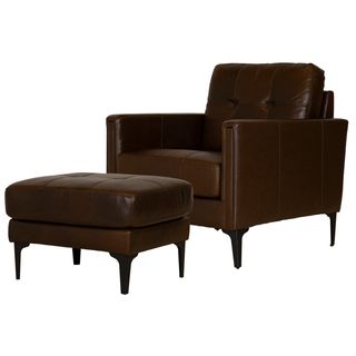 Behold Home Ryan Chocolate Leather Chair and Ottoman
