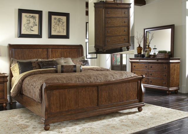 Liberty Furniture Rustic Traditions Bedroom King Sleigh Bed, Dresser, Mirror and Chest Collection 3
