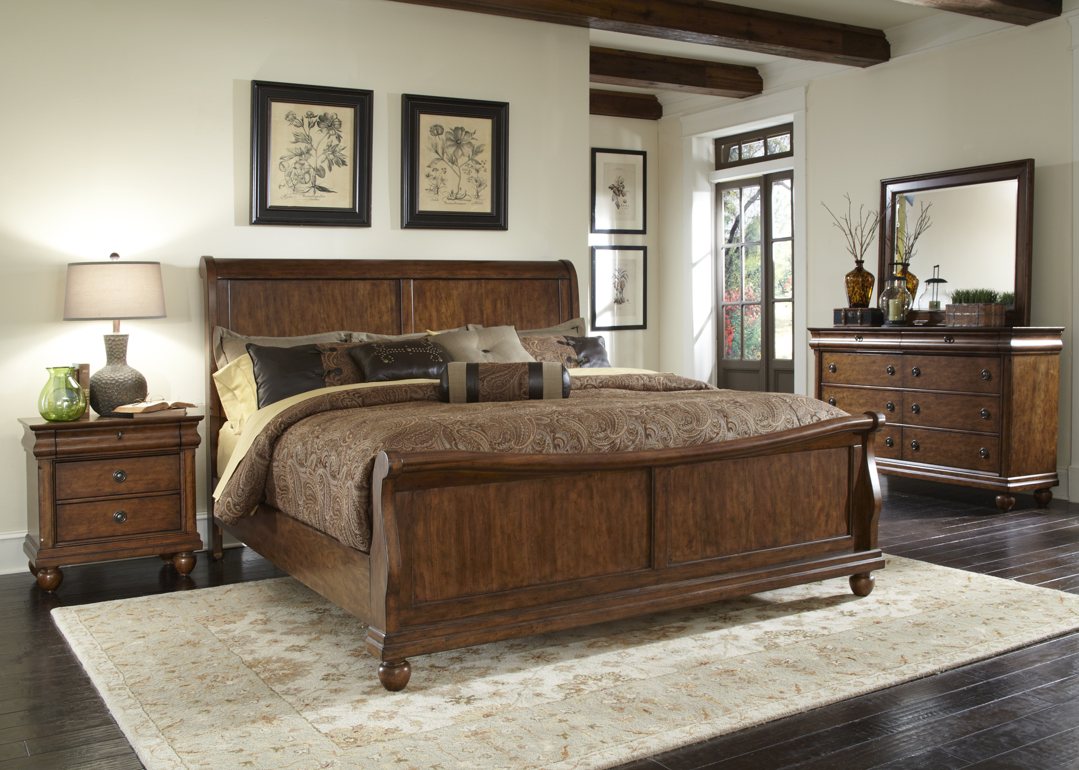 Liberty Furniture Rustic Traditions Bedroom King Sleigh Bed, Dresser, Mirror, Chest and Night Stand Collection