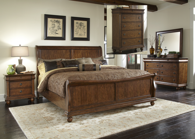 Liberty Furniture Rustic Traditions Bedroom King Sleigh Bed, Dresser, Mirror, Chest and Night Stand Collection 4