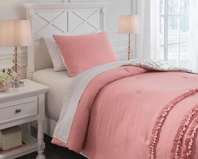 Signature Design by Ashley® Avaleigh Pink/White/Gray Full Comforter Set 1