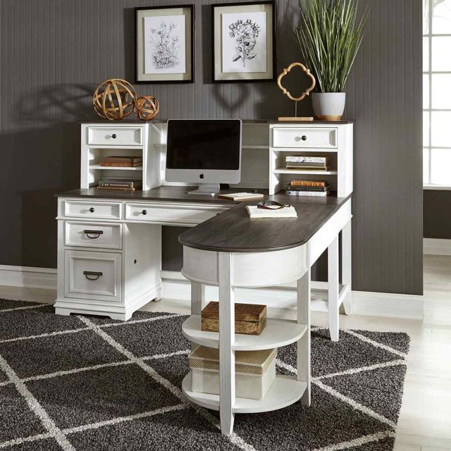 Liberty Furniture Allyson Park Wirebrushed White L Shaped Desk Set-2