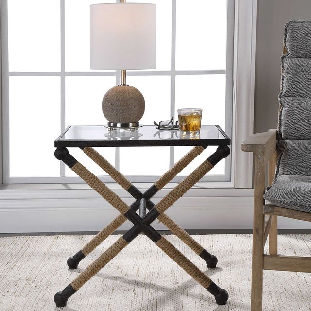 Uttermost® Braddock Glass Top Accent Table with Black and Brown Base-3