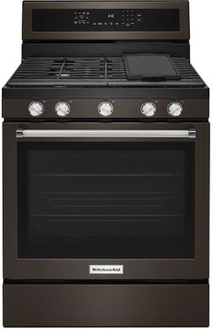 KitchenAid® 30" Black Stainless Steel with PrintShield™ Finish Free Standing Gas Convection Range
