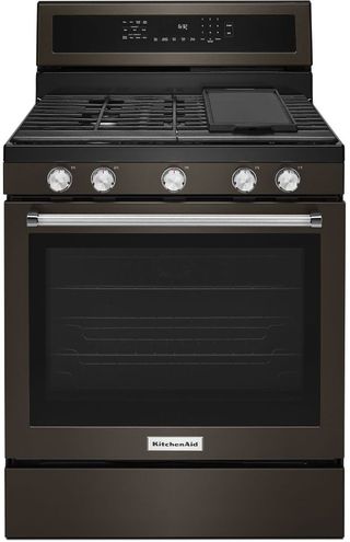 KitchenAid® 30" Black Stainless Steel with PrintShield™ Finish Free Standing Gas Convection Range