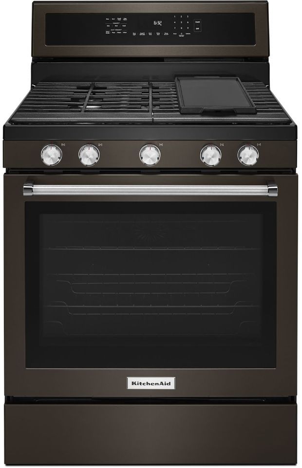 KitchenAid® 30" Black Stainless Steel with PrintShield™ Finish Free Standing Gas Convection Range 0