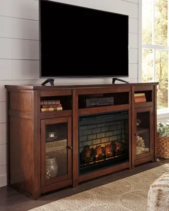 Signature Design by Ashley® Harpan 72" Reddish Brown TV Stand with Fireplace 1