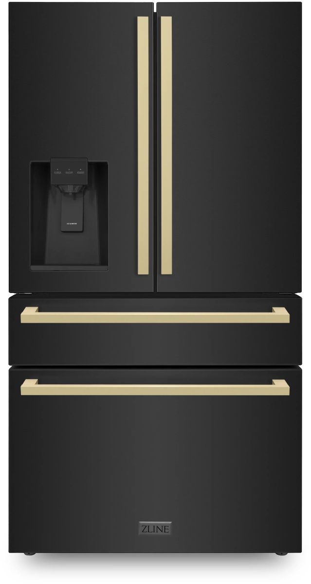 ZLINE 36 inch Autograph Edition 21.6 Cu. ft Freestanding French Door Refrigerator with Water and Ice Dispenser in Fingerprint Resistant Black