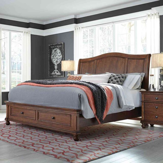 Aspenhome Oxford Whiskey Brown King Sleigh Storage Bed, Chesser and  TV Mount 2