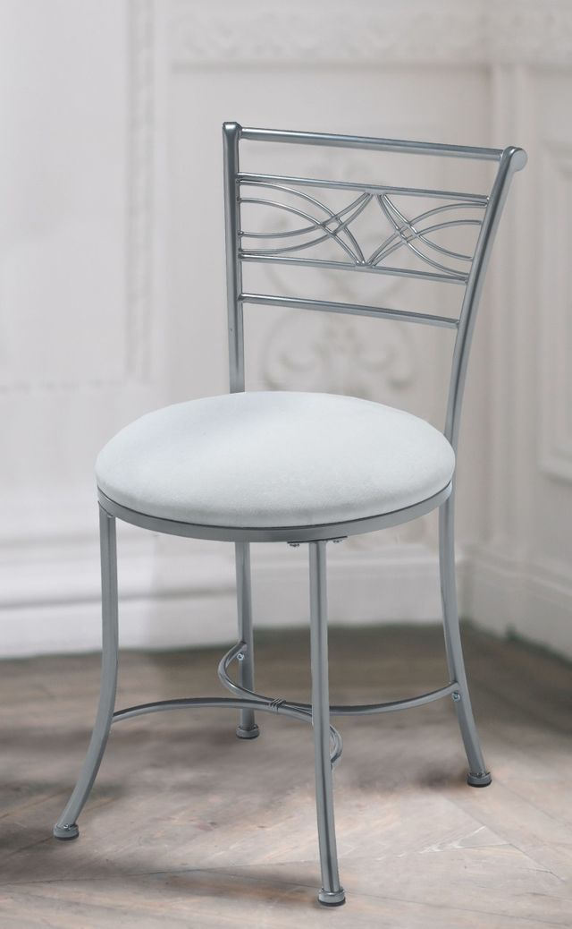 Hillsdale Furniture Dutton Chrome/White Vanity Stool-1