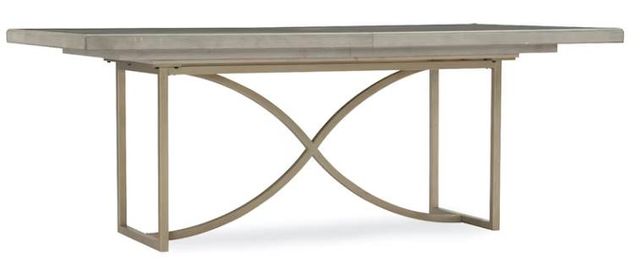 Hooker® Furniture Elixir Serene Gray Beige 80" Rectangular Dining Table with Leaf and Champagne Silver Base