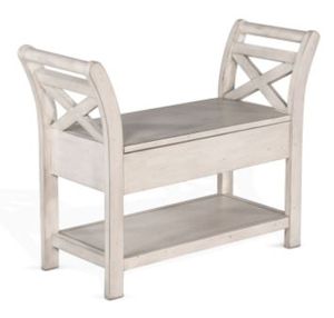 Sunny Designs™ Marble White Accent Bench with Storage and Wood Seat