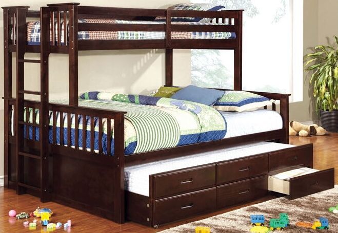 queen bed with twin underneath