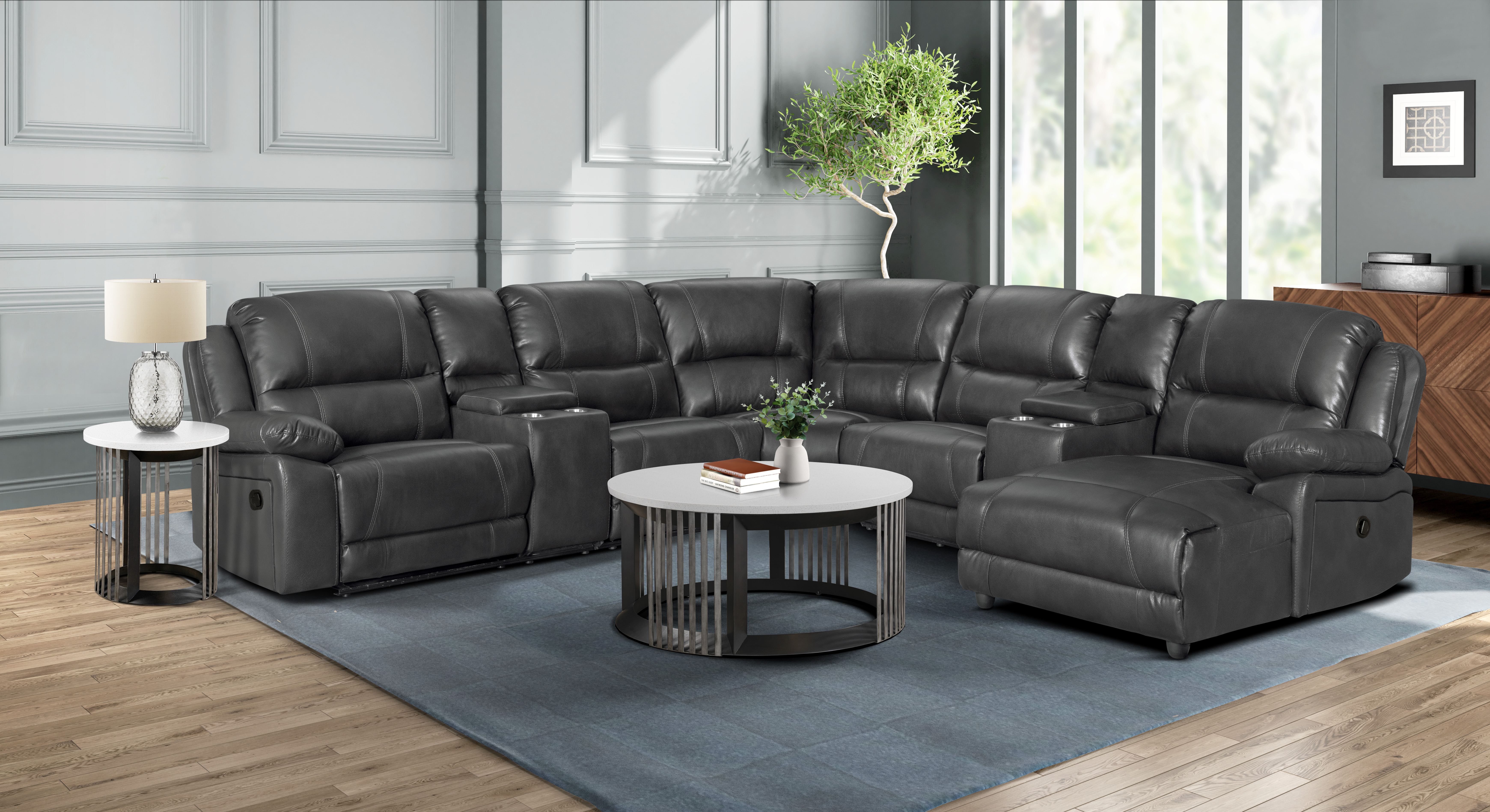 Lane BRENHAM CHARCOAL 4pc Reclining Sectional with FREE 50"TV P09857764