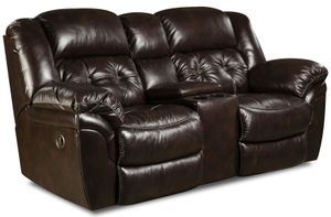 HomeStretch Brown Leather Reclining Console Loveseat