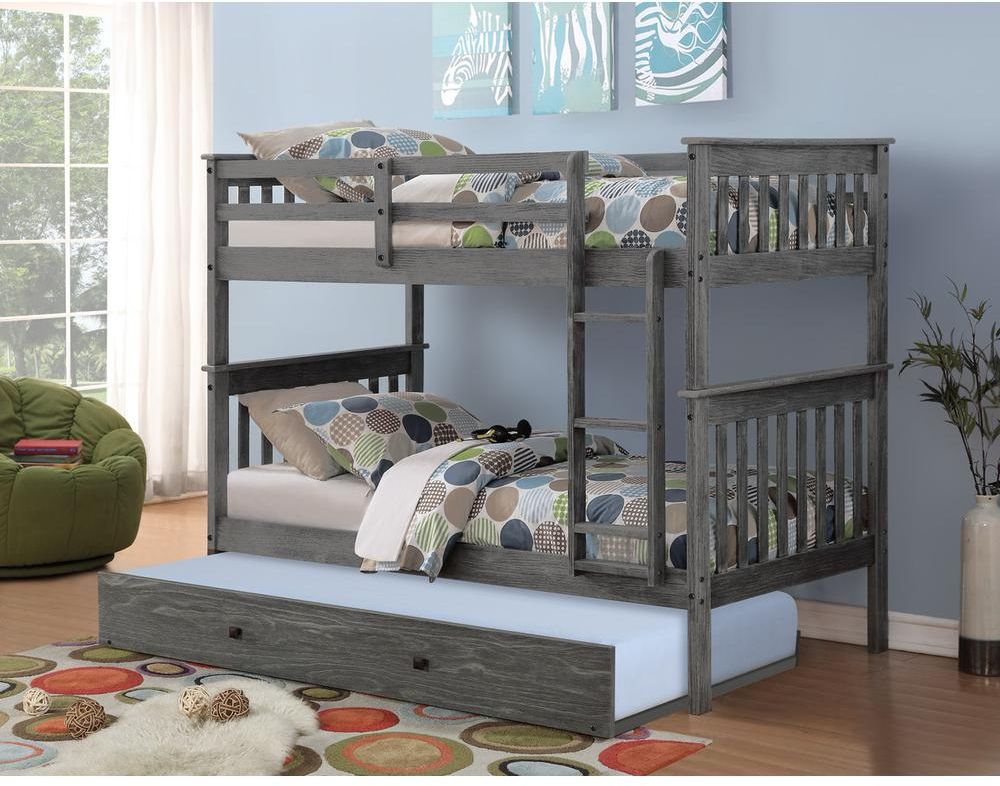 Donco Trading Company Brushed Gray Twin/Twin Mission Bunk Bed With Twin Trundle