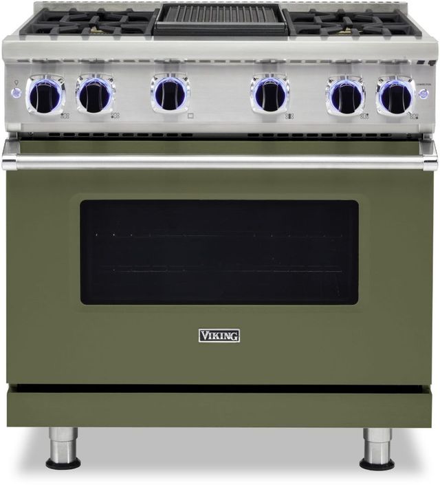 Viking® 7 Series 36" Cypress Green Pro Style Liquid Propane Range with 12" Reversible Griddle