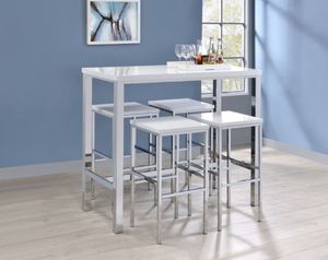 Coaster® 5-Piece White High Gloss/Chrome Bar Set